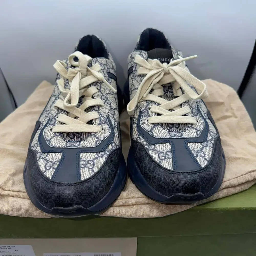 Gucci GG Rhyton Beige Blue Supreme Monogram Sneakers
